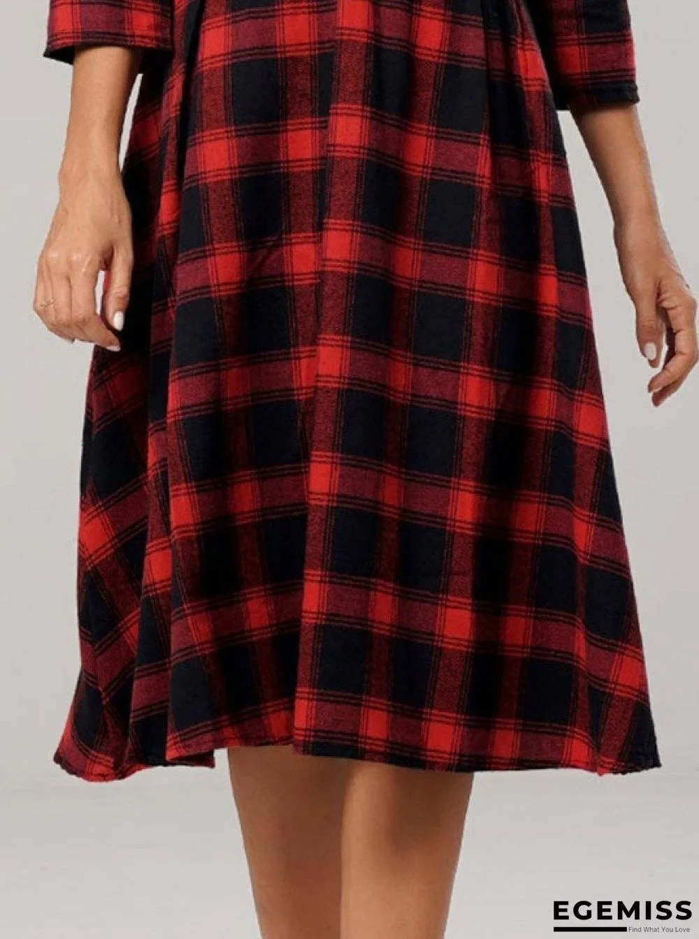 Casual Plaid Crew Neck Long Sleeves Shift Dress | EGEMISS