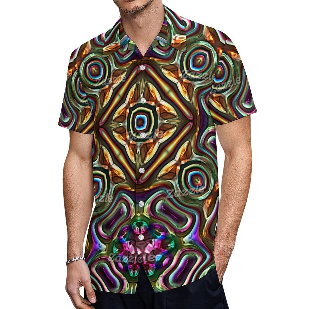 Colorful Modern Mandala Square Mosaic Hawaiian Shirt Mens Button Down Plus Size Tropical Hawaii Beach Shirts