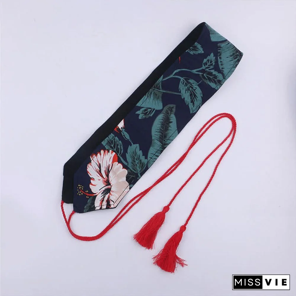 Vintage Print Tassel Lace Up Hanfu Waistband