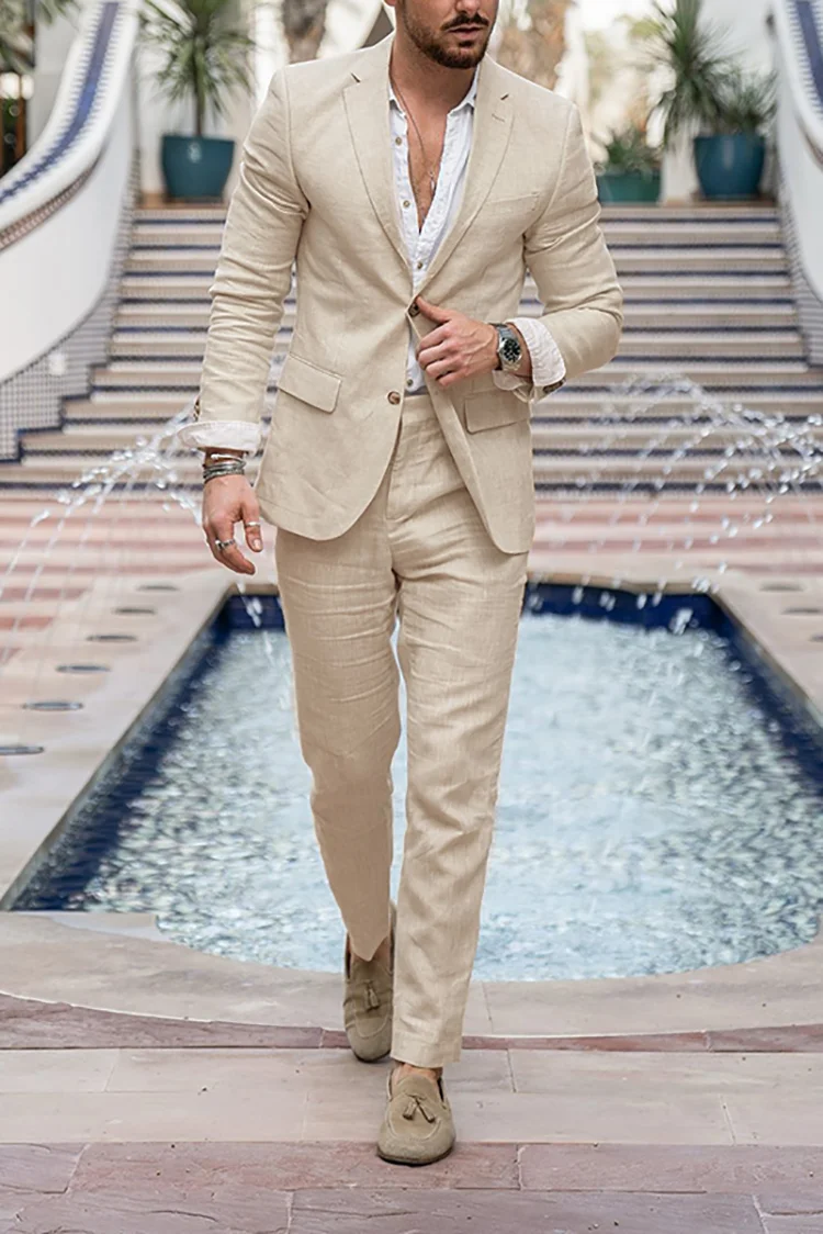 Tiboyz Outfits Light Khaki Blazer And Pants Two Piece Suit