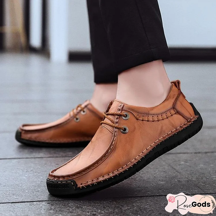 Men's Pu Leather Flats Shoes Fashion Casual Lace Oxford Shoes
