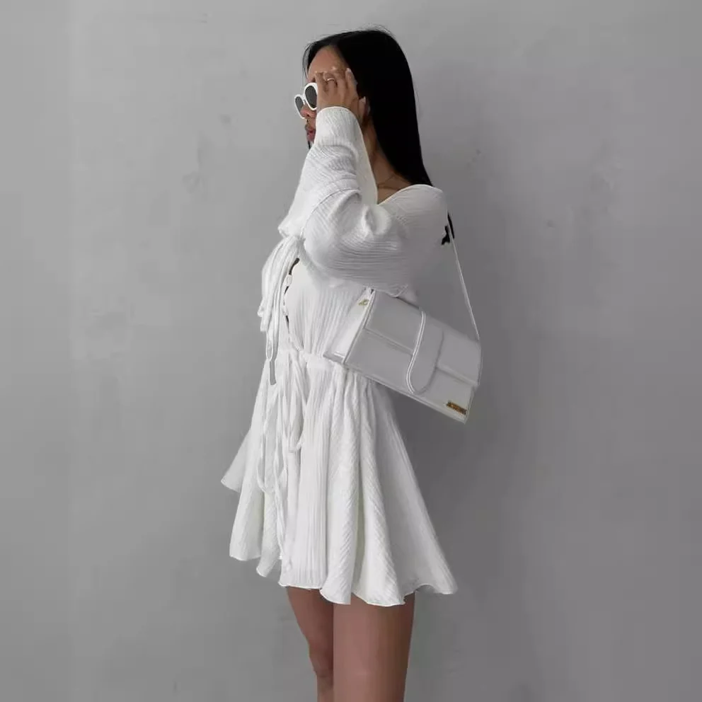 Nigikala Nigikala 2025 New Rope Horn Sleeve V-Necked T-Shirt With Commuting Long-Sleeved Jumpsuit