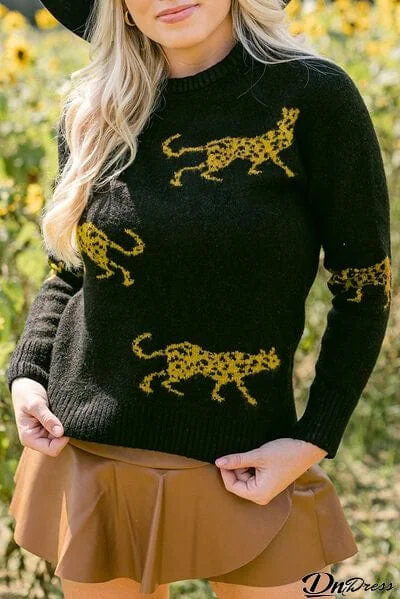 Animal Print Round Neck Sweater