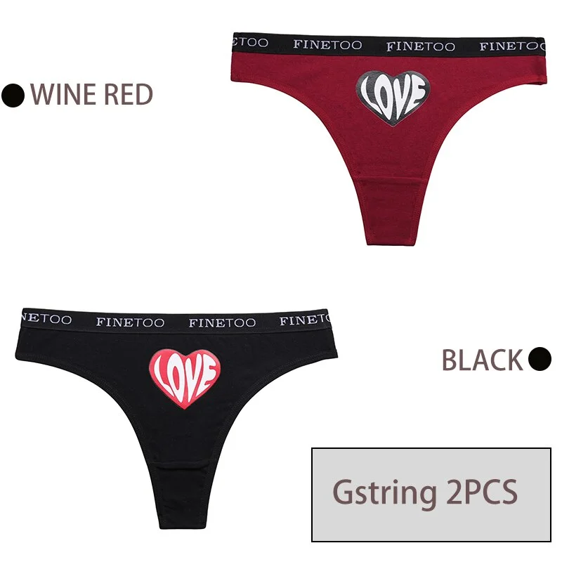 FINETOO 1/2PCS Women Cotton Underwear Love Sticker Letter M-XXL Panties + G-string Lingerie Female Pantys Girls Fashion Briefs