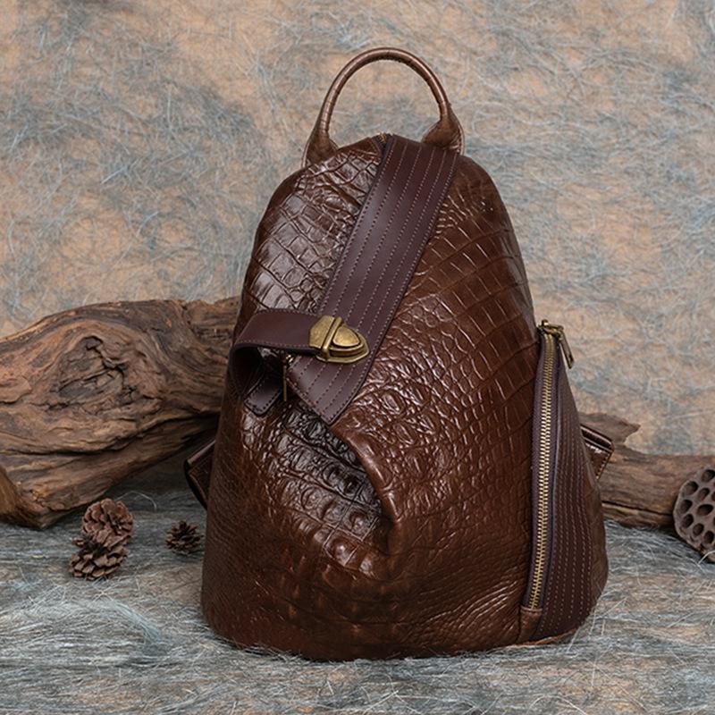 Alligator print vintage leather backpack