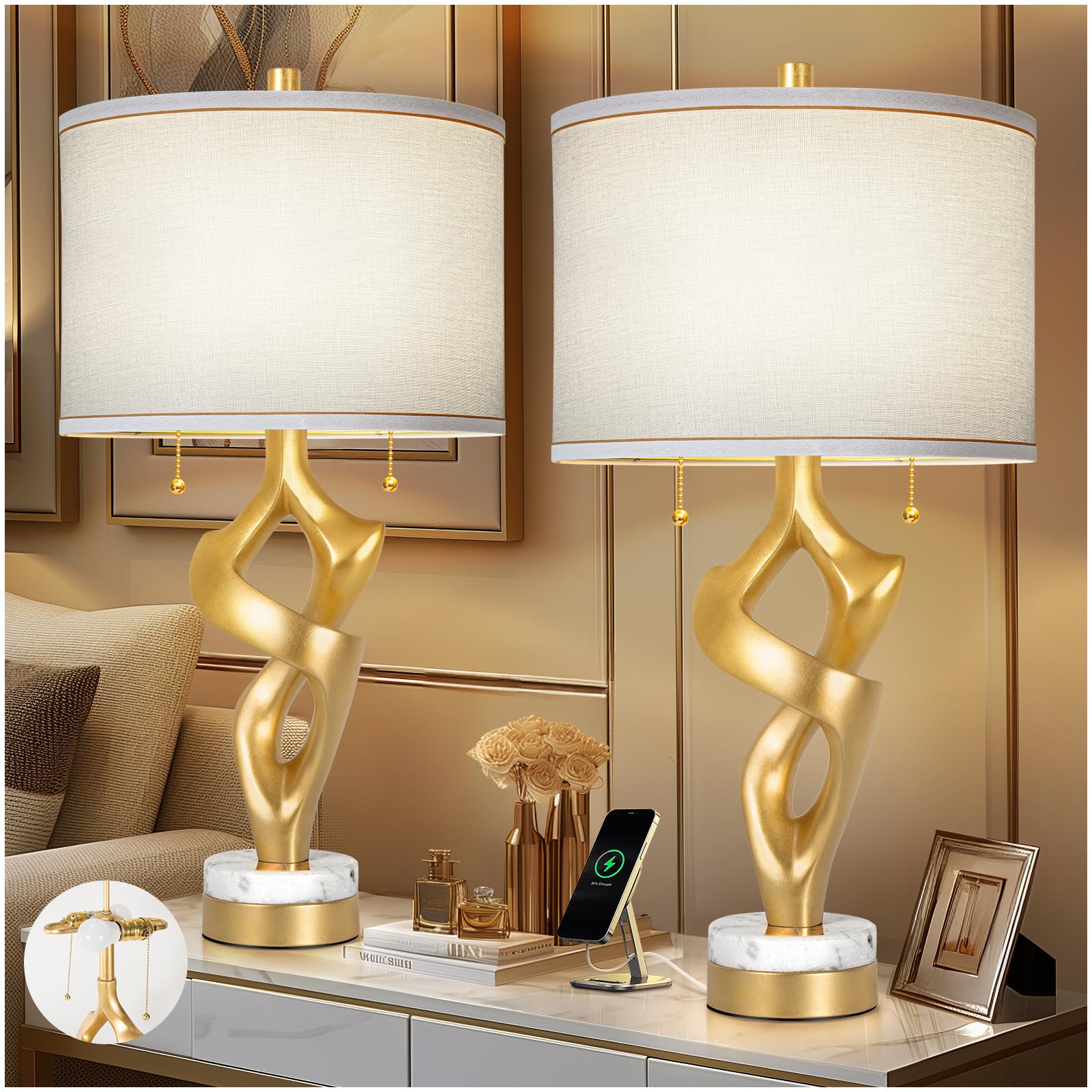 Sculptural Table lamp Set of 2 Nightstand Lamp
