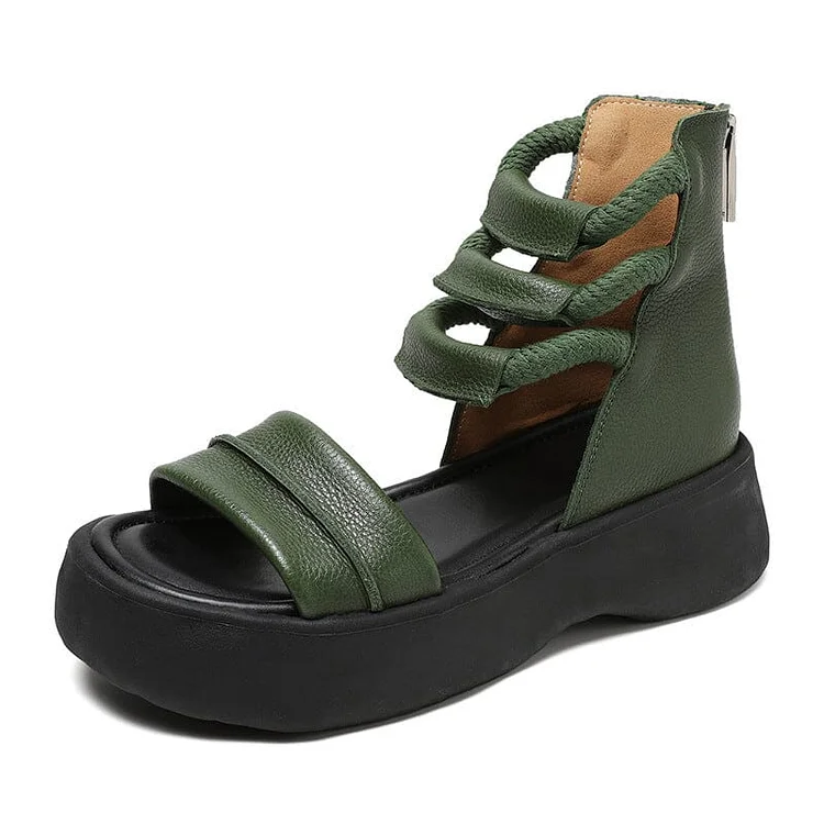 Women Summer Retro Leather Platform Sandals