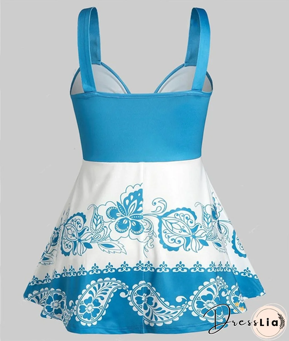 Women Fashion Plus Size Paisley Floral Print Front Tie Tank Top Summer Casual V Neck Sleeveless Tees Loose Empire Waist Curved Hem Camis Vest