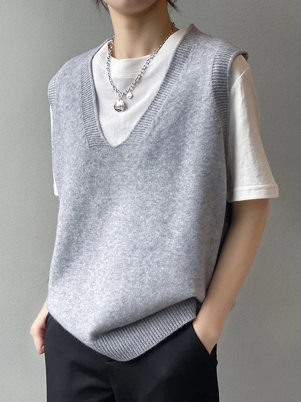 Simple 9 Colors V-Neck Loose Sleeveless Vest
