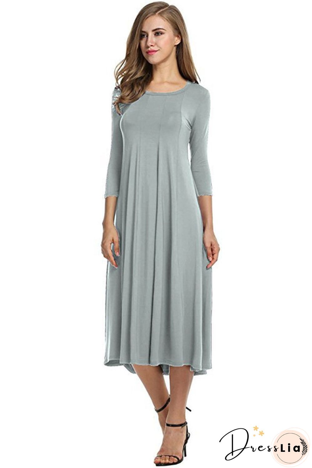 Women Cotton Elegant 3/4 Sleeve Polyester Casual Dresses