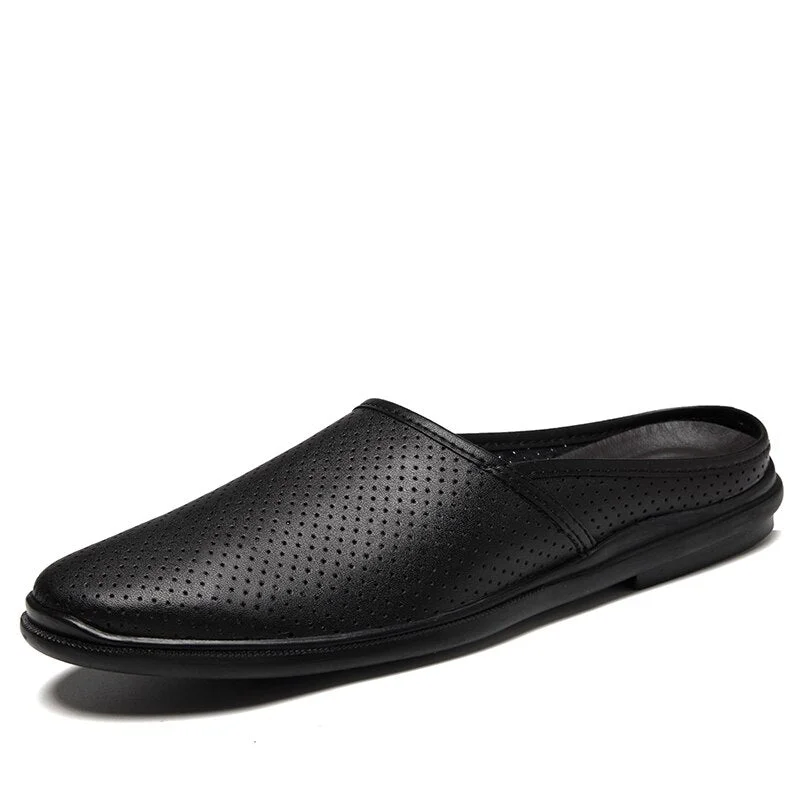 Luxury Design Half Shoes for Men Leisure Breathable Genuine Leather Mens Shoes Summer Slippers Men Loafers Slip-on Flip Flops