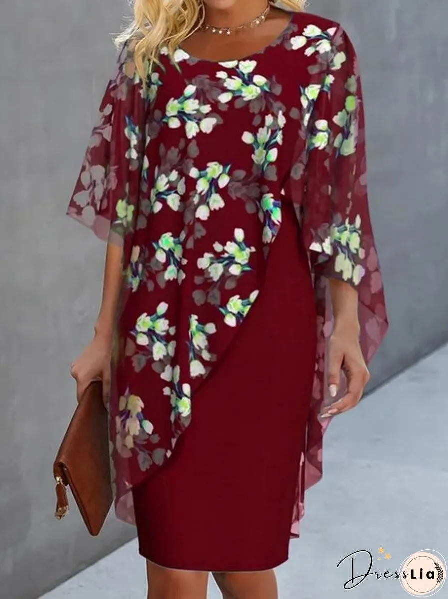 Irregular Printed Round Neck Dress