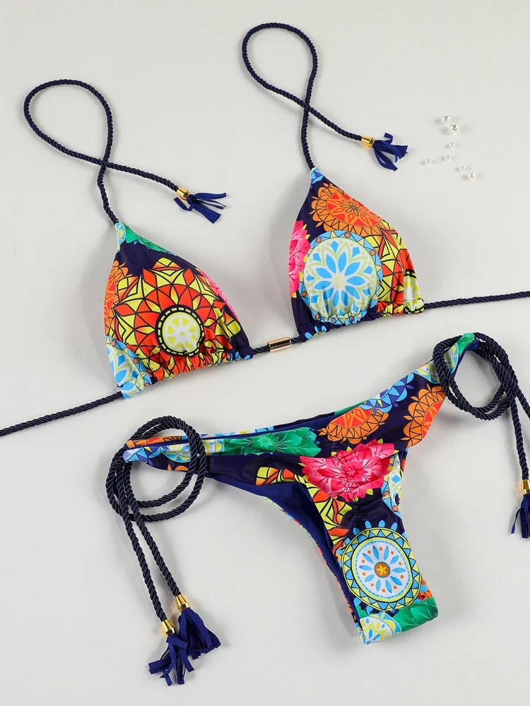 Triangle Bikini Set 2022 Swimwear Thong Swimsuit Woman Black Color Bathing Suits Two Piece Bikinis Sexy Bandage Female Beachwear