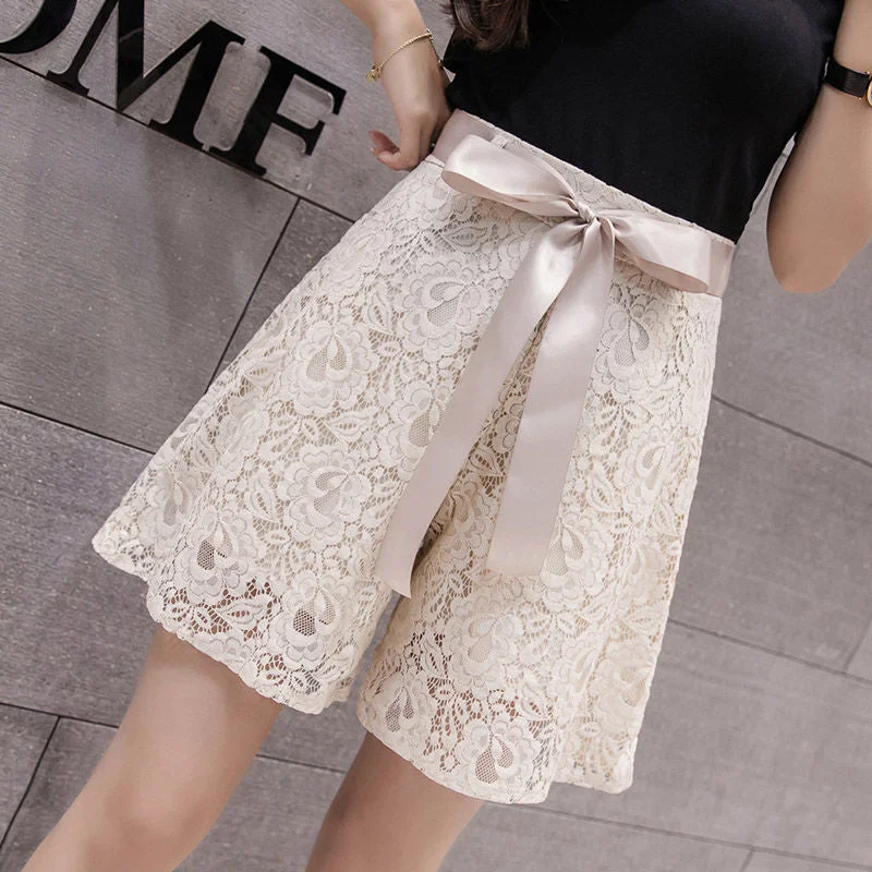 Shorts Women Summer Lace Shorts Women&#39;s 2022 Summer Korean Wide-leg Pants A-line Hakama Casual Pants Pantalones Cortos De Mujer