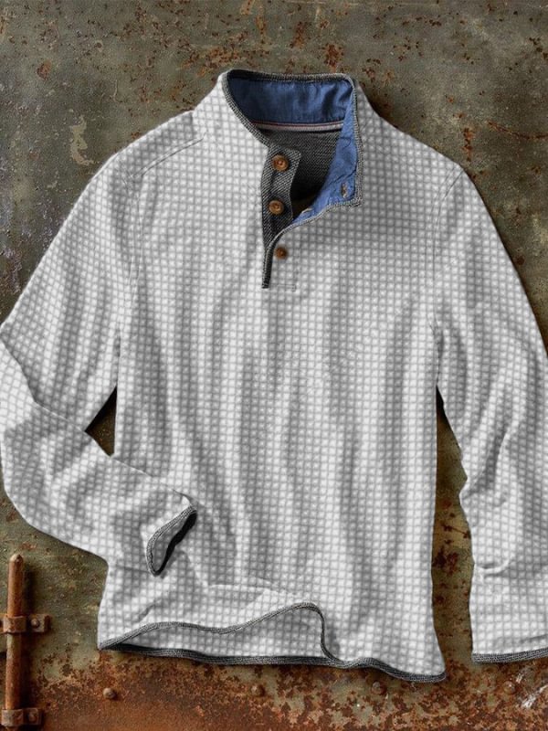 Men's Casual Fashion Waffle Check Long Sleeve T-Shirt
