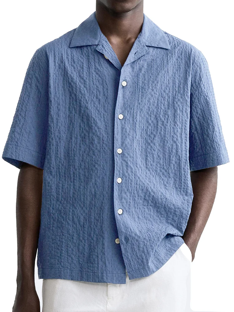 Men's Hawaiian Pleated Fabric Short Sleeve Shirt