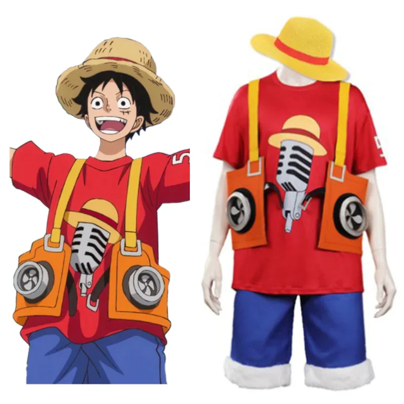 One Piece Film Red Monkey D. Luffy Cosplay Costume Outfits Halloween Carnival Suit