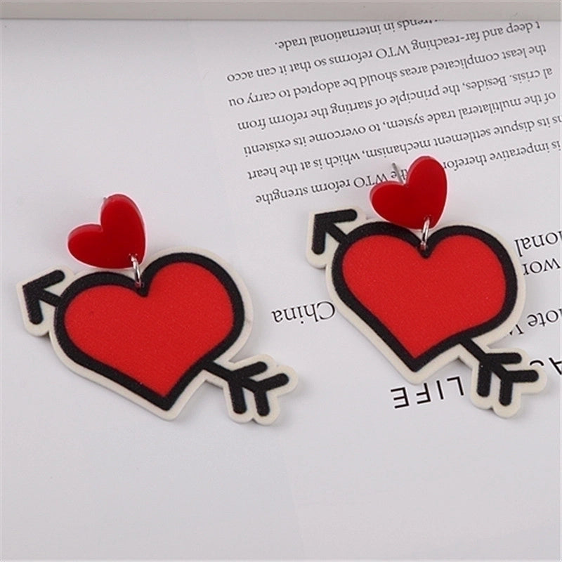 1 Pair Cute Bear Heart Shape Rose Arylic Christmas Valentine’s Day Women’s Drop Earrings