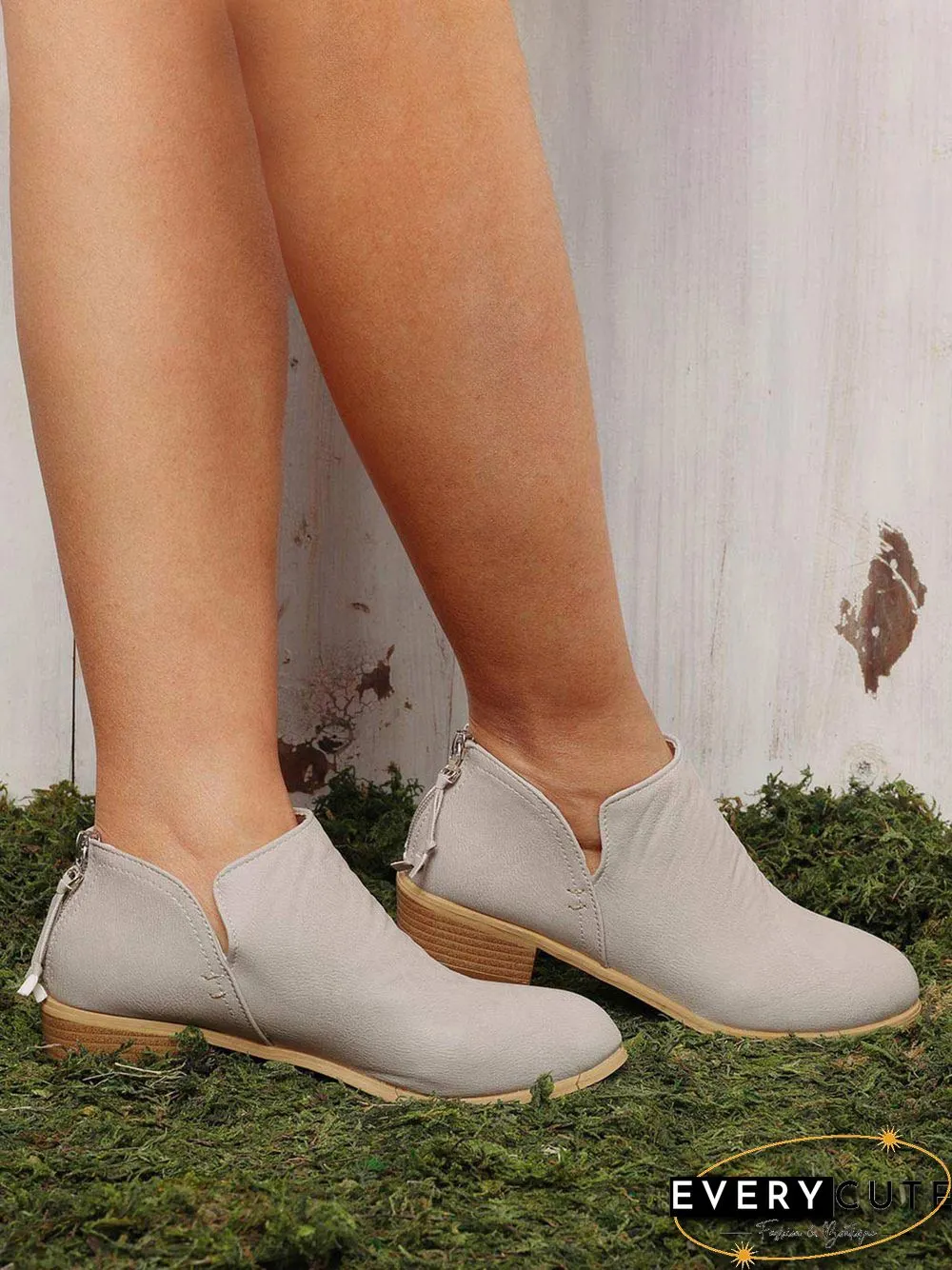 Pu Chunky Heel Zipper Pumps