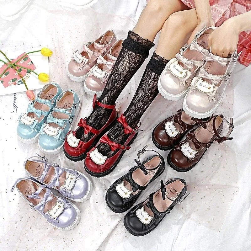 Sweet Lolita Low Heels Bowknot Square  Buckle Straps  Cosplay Shoes SP15580
