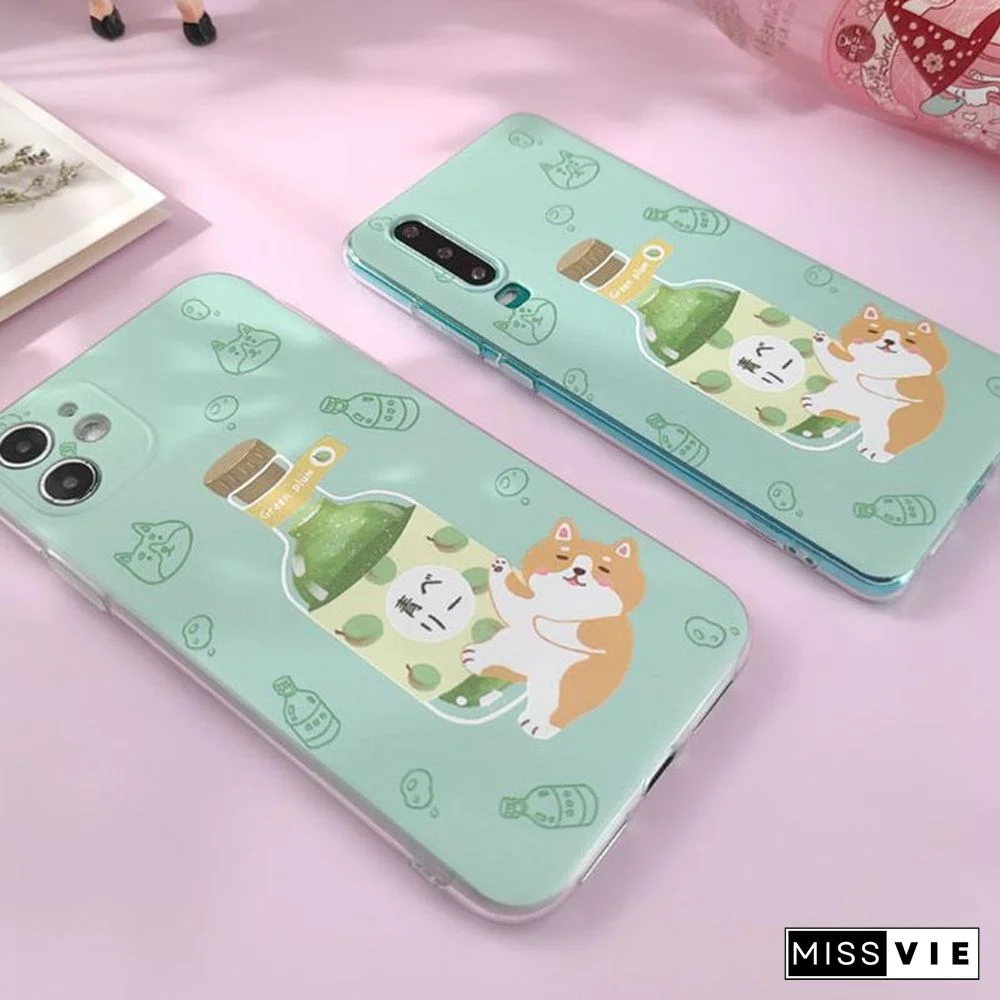 Cartoon Wine Dog Print Silicone Phone Case