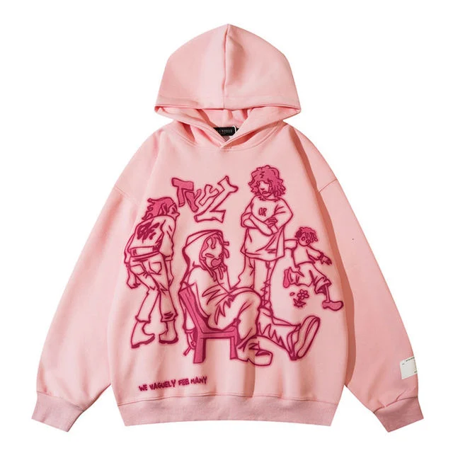 Hip Hop Cartoon Alphabet Print Loose Hoodie