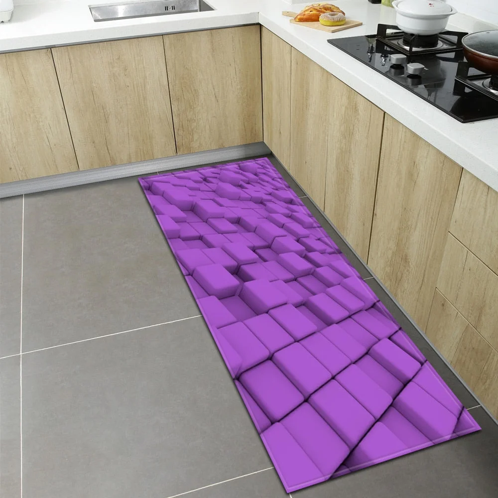 Kitchen Floor Mat Home Entrance Doormat 3D Geometry Living Room Bedroom Decoration Carpet Hallway Balcony Bathroom Anti-Slip Rug