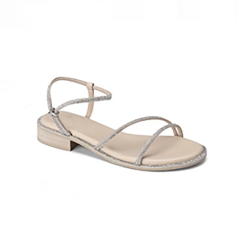 Mongw Mongw New Rhinestone Flat Sandals Female Summer Outside Wear Ins Fairy Wind With Skirt A Word With Thick Heel Roman Shoes