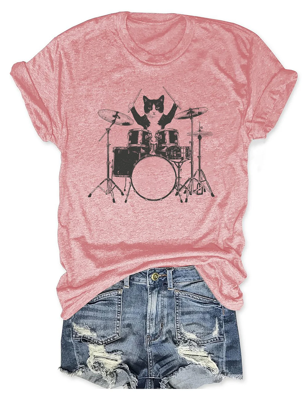 Funny Cat Playing Drums T-shirt