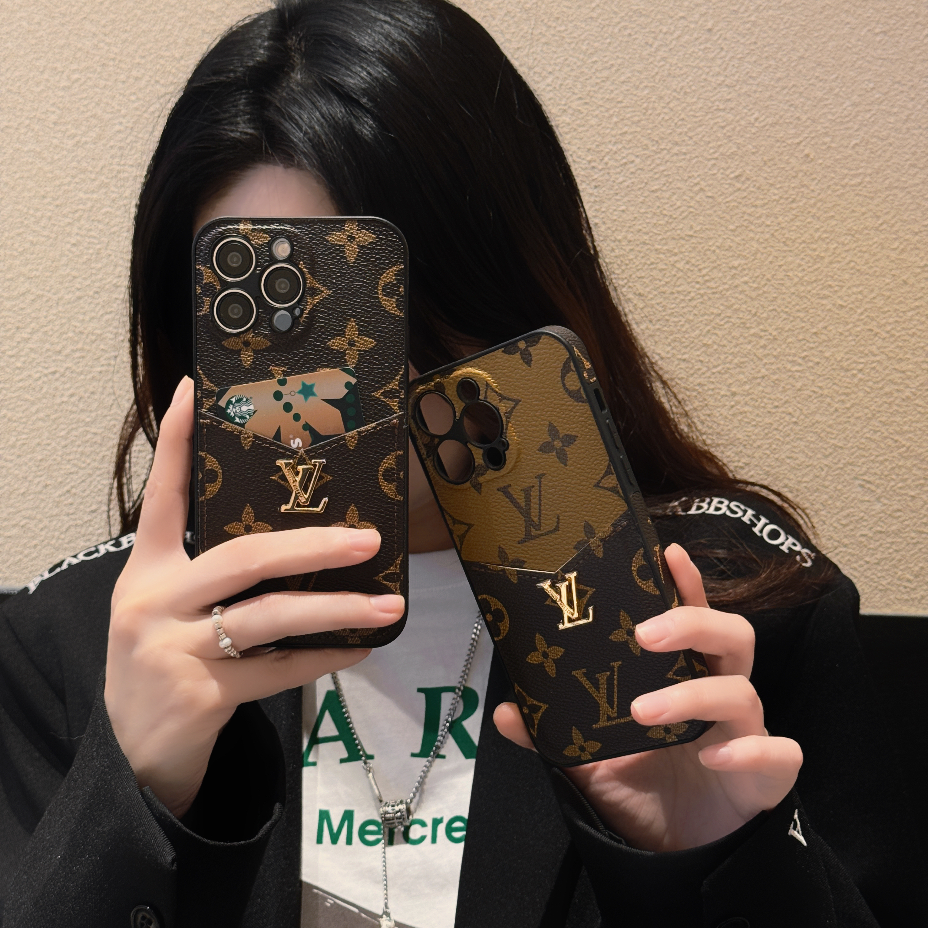 Gold Label LV Card Leather Fashion iPhone Case