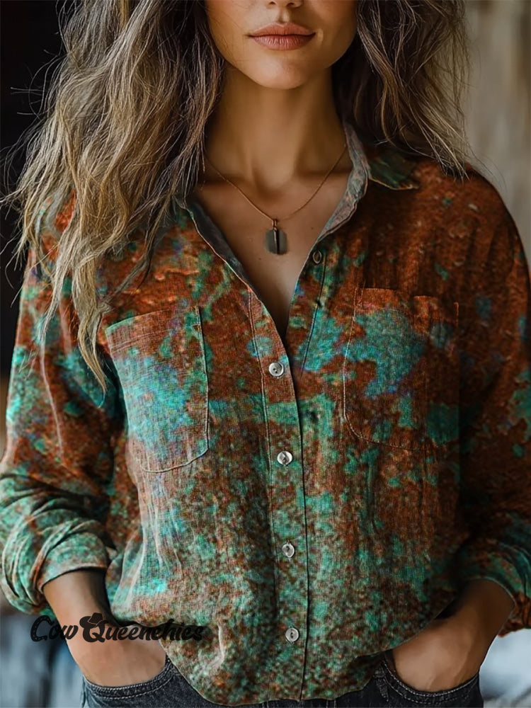 Art Print Casual Long Sleeve Comfortable Cotton Shirt Multicolor / S