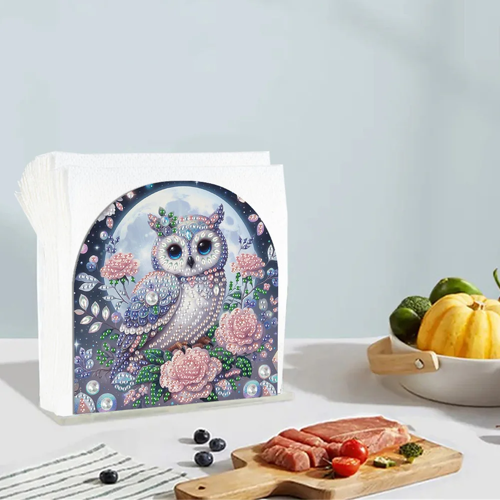 DIY Owl Acrylic Diamond Painting Napkin Rack Diamond Art Paper Towel Holder