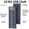 USB Hub, Aluminum 10-Port USB 3.0 Hub With 10 USB 3.0 Data Transfer Ports, USB Splitter With Individual Switch And 60W (12V/5A) Power Adapter