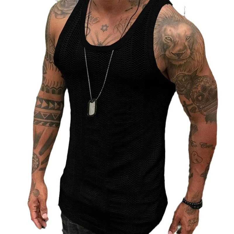 Uveng Uveng Men's Wear Summer Thin Sleeveless Men's Vest White Mesh Hollow Sports Top SY0023