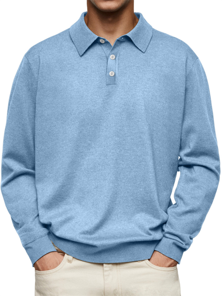 Autumn Long-sleeved V-neck Buttons Men's Casual Tops Polo Shirt