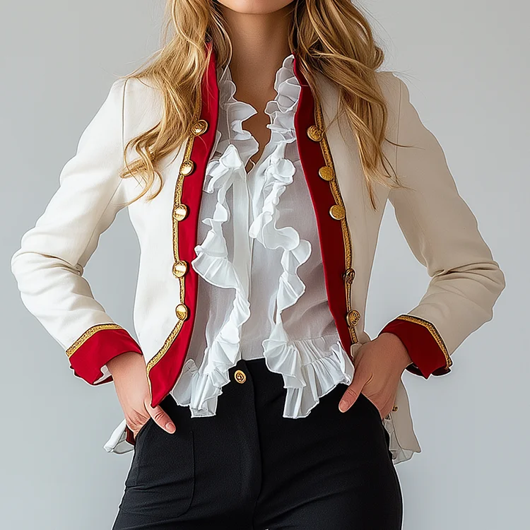 Ursime Color Blocks Double Breasted Stand Collar Jacket