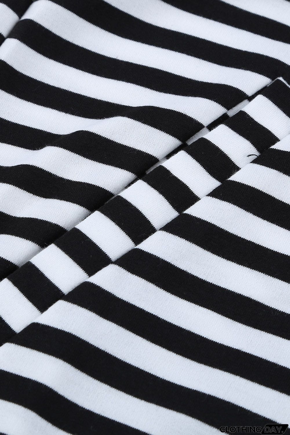 Striped Floral Print Long Sleeve Zipper Hoodie