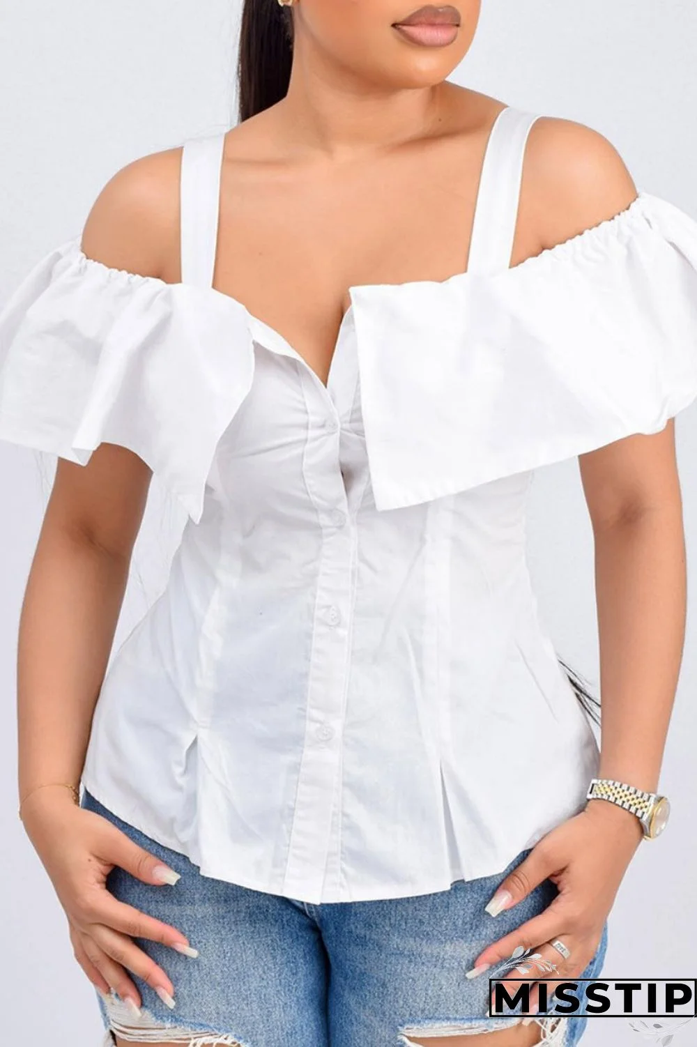 White Casual Solid Backless Off the Shoulder Tops