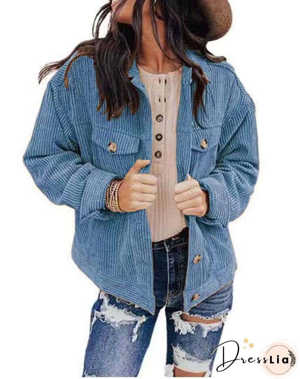 Pure Color Corduroy Coat