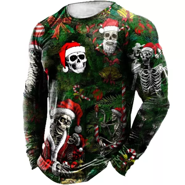 Men's Christmas Skeleton Whimsical Printed Shirt