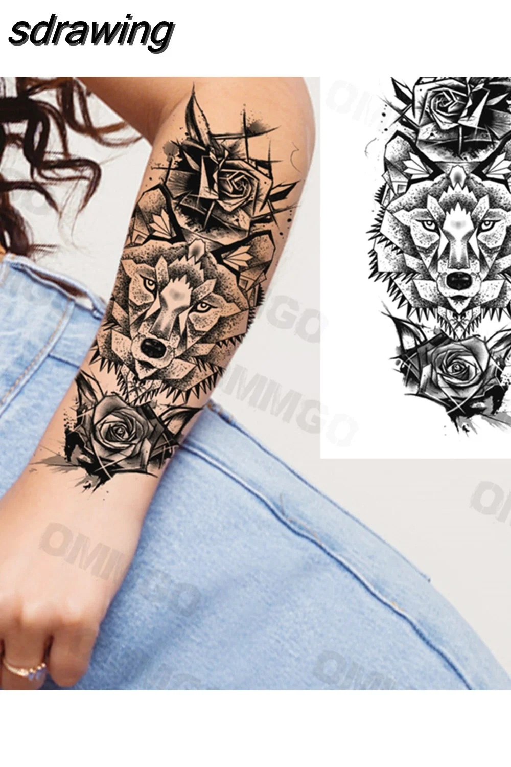 sdrawing Lion Rose Flower Temporary Tattoos For Women Adult Girl Compass Skull Fake Tattoo Arm Thigh Body Art Waterproof Tatoos