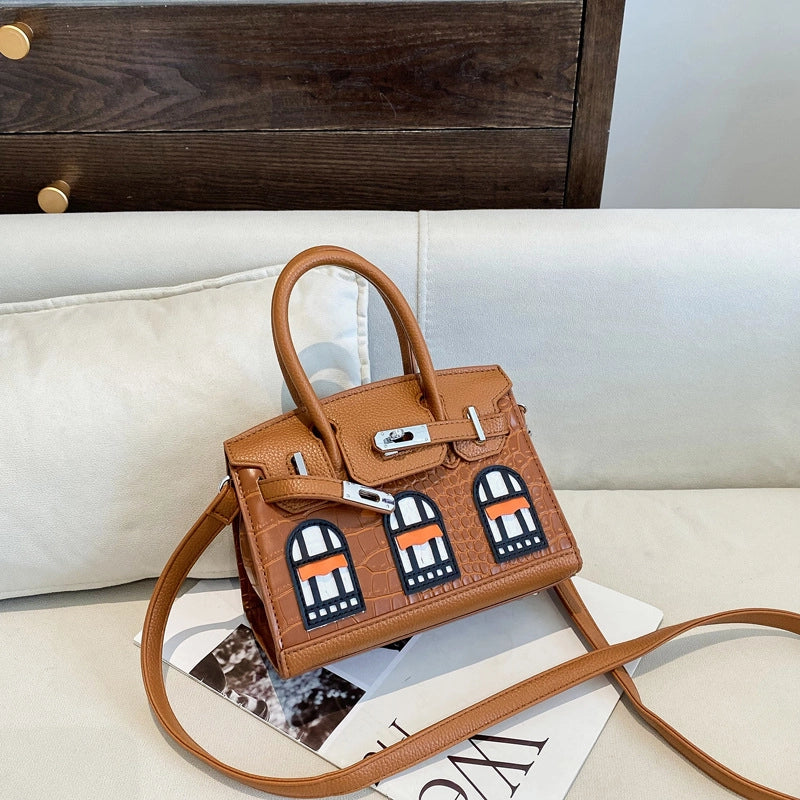 Women’s Medium Pu Leather Color Block Streetwear Square Lock Clasp Crossbody Bag