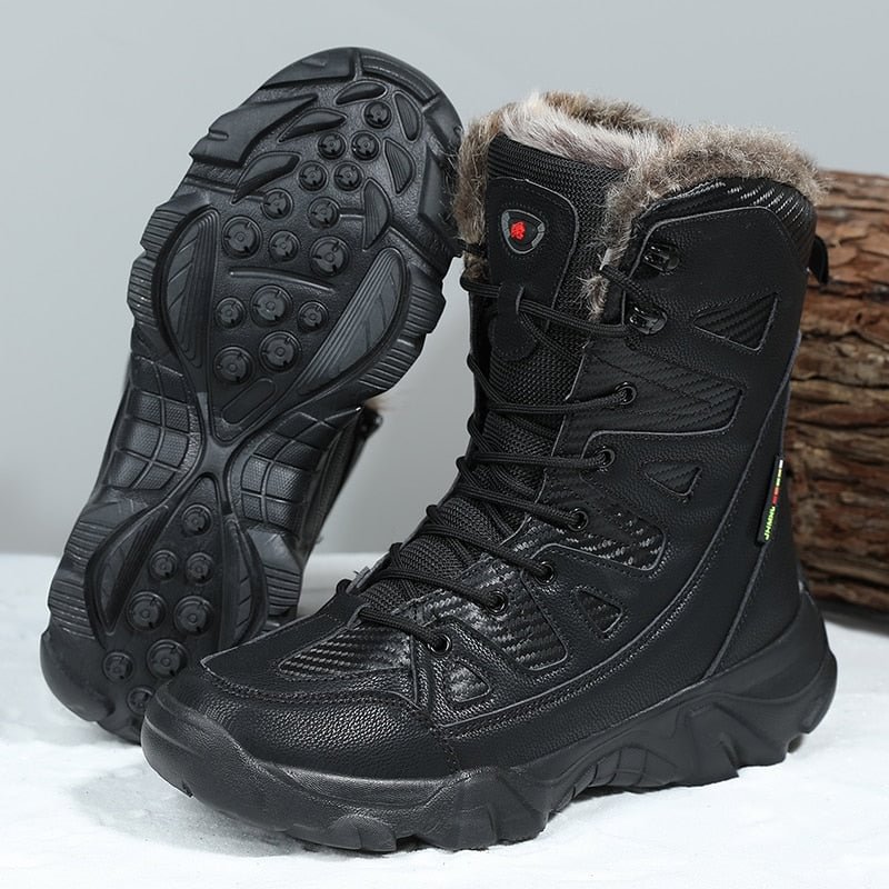 Winter Men's Boots Large Size Plush Warm Snow Boots Outdoor Fashionable Combat Boots Army Boots Classic Black Platform Men Shoes