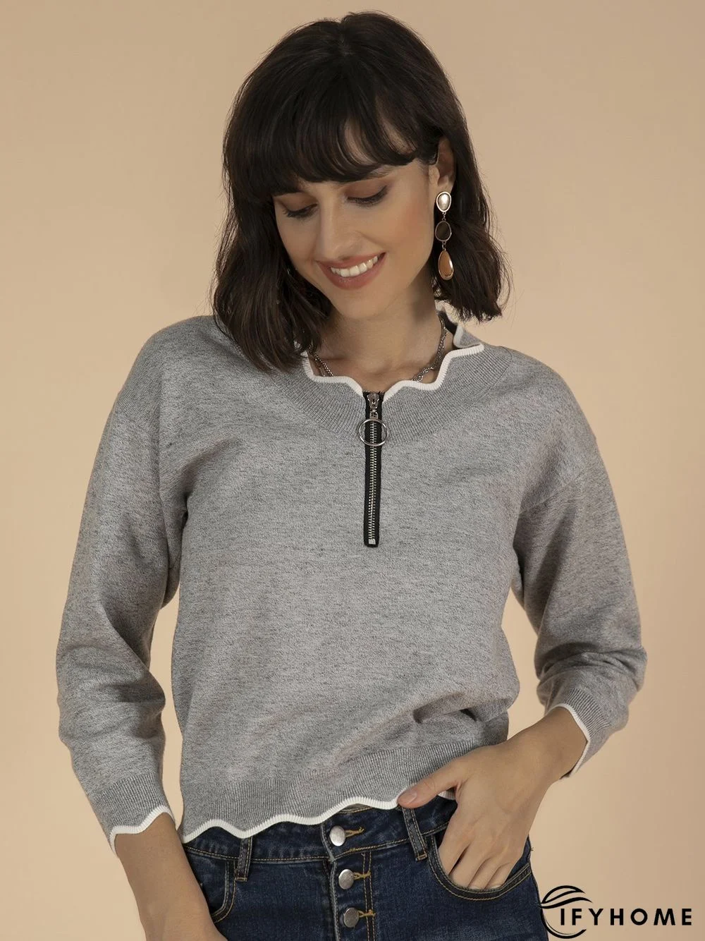 Blue Shift V Neck Casual Sweater | IFYHOME