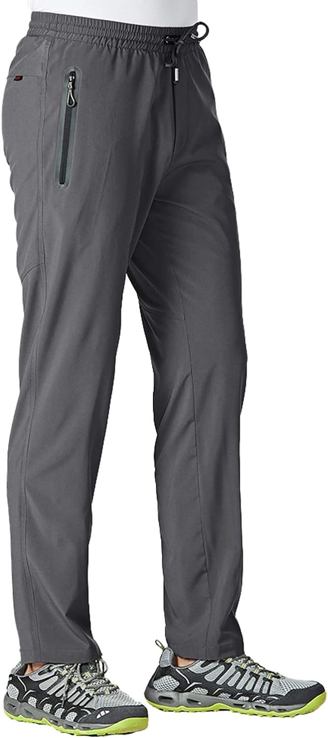 Tbmpoy Men&#39;s Lightweight Hiking Travel Pants Breathable Athletic Fishing Active Joggers Zipper Pockets