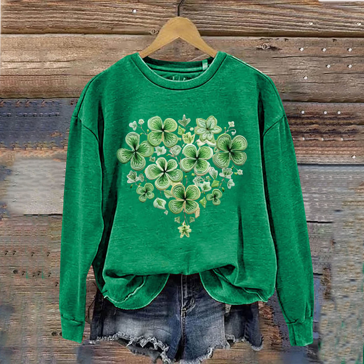 St. Patrick's Day Shamrock Four Leaf Clover Art Design Print Casual Sweatshirt wearshes