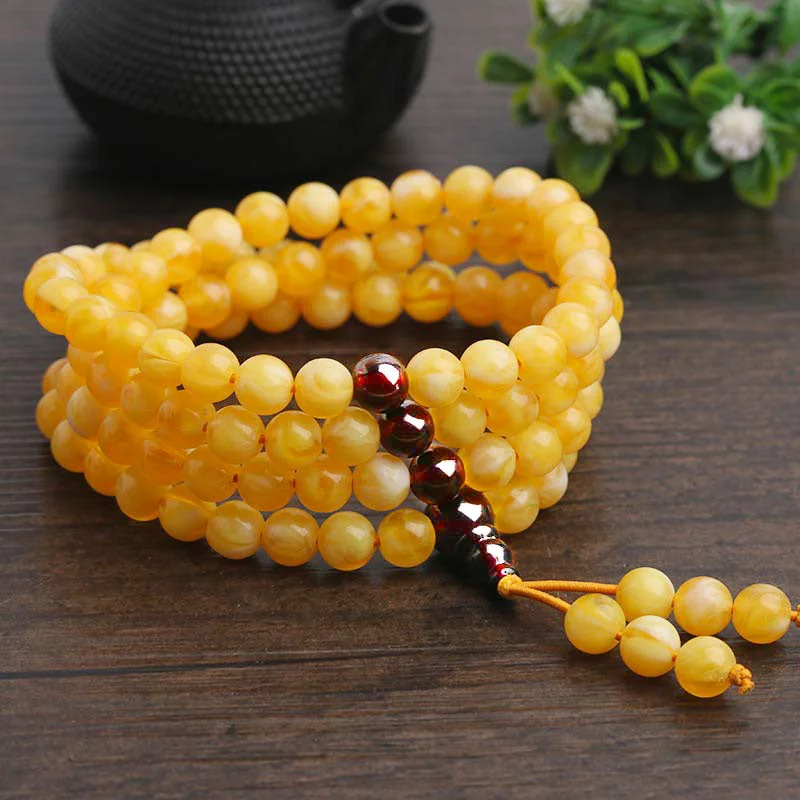 Natural Amber Red Agate 108 Beads Balance Bracelet Mala