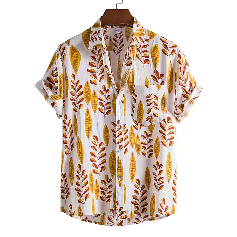 Leaf Painted Short Sleeve Casual Shirt letclo 
