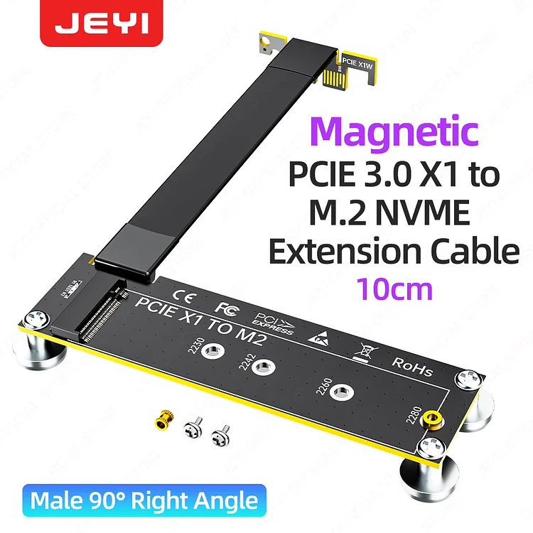 JEYI PCIe 3.0 X1 Magnetic Fixatiom Riser Cable 8Gbps - 90° Dual Angle 10cm(0.32ft)for PCIe WiFi Card, M.2 Adapter, USB PCIe Card