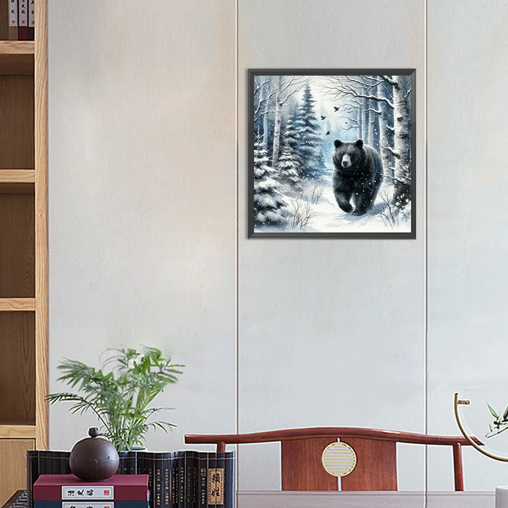 Diamond Painting - Full Round Drill - Winter Black Bear(Canvas|30*30cm)